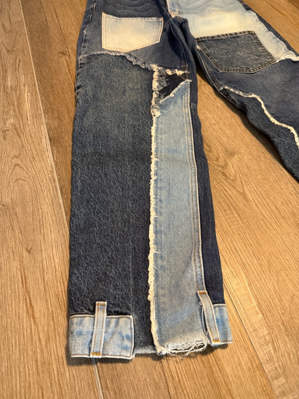 REVICE Two-Tone Patchwork Straight Jeans in Dark and Light Blue - Picture 5 of 9